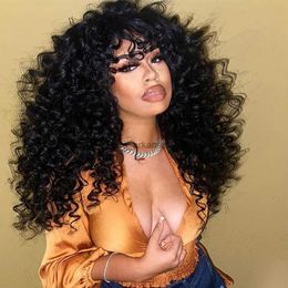 Synthetic Wigs Black Curly Wig With Bangs Long Curly Afro Wigs for Women Synthetic Fiber Glueless Hair for Daily Use Party Halloween Cosplay HKD230818