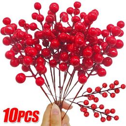 Decorative Flowers Wreaths 12/14 Head Artificial Red Berries Stems Christmas Wreath Fake Holly Berry Branch Ornament DIY Home Party Xmas Tree Decoration HKD230818