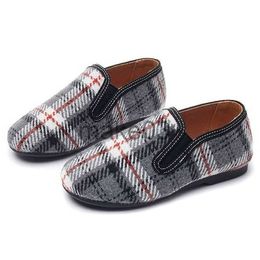 Sneakers Boys Loafers Slip On Shoes Elastic White Grey Plaid Round Toe Dress Kids Menino Zapatos Chaussure SandQ 2022 Autumn Winter New J230818