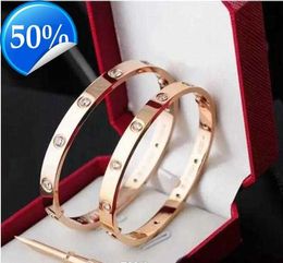 Charm Bracelets Love Bracelet Bangles Women Men 4CZ Titanium Steel Screw Screwdriver Gold Silver Rose Nail Jewellery with velvet bages