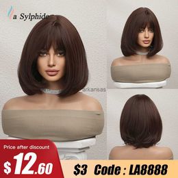 Synthetic Wigs La Sylphide Brown Bob Wig with Bangs Good Quality Short Wigs for Women Natural Daily Party Lolita Heat Resistant Hair HKD230818