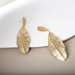 Stud Earrings Stainless Steel Gold Plated Leaves For Women Fashion Personality Exaggerate Ear Studs Girl Temperament Jewelry