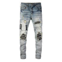 New Ripped Men's Jeans designer jeans Knee Skinny Straight Size 28-40 Motorcycle Trendy Long Straight Hole High Street denim