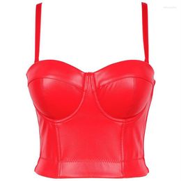 Women's Tanks Red And Black Solid Sexy PU Leather Bra For Women Bralet Crop Tank Top Bralette Bustier Disco Dancing Party Clubwear To Wear