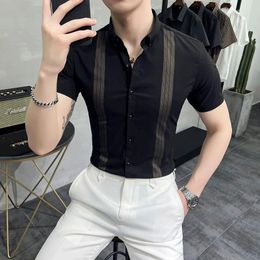 Men's Casual Shirts 2023 Summer Short Sleeve Men Fashion Striped Business Dress Handsome Streetwear Social Brand Clothing