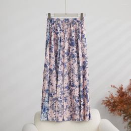 Skirts Miyake Women Floral Fasgion Brand High Waist Medium Long Pleated Skirt Korean Trend Spring Summer Elegant