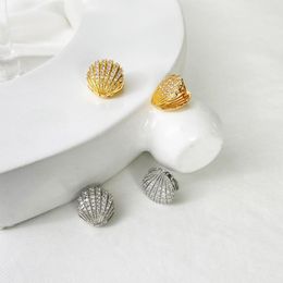 Backs Earrings ALLME Creative Shiny CZ Cubic Zirconia Shell Clip Gold Silver Plated Brass Open Earring For Women Statement Jewelry
