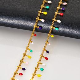 Charm Bracelets 7mm Width Colorful Small Water Droplet Glue Bracelet Gold Color Stainless Stain Chain Bohemian Style Gift For Women