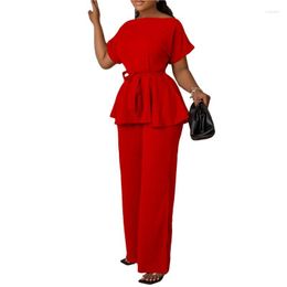 Women's Two Piece Pants 2023 Summer African Suit Solid 2 Women Sets Dashiki Strap Top High Waist Wide Leg Fashion Tracksuit Outfits