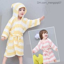 Towels Robes 6-layer fine cotton children's robe Gauze baby long sleeved hoodie children's bath towel cute ear boy girl robe Z230819