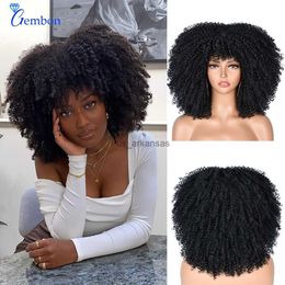 Synthetic Wigs Short Afro Kinky Curly Wigs With Bangs For Black Women Blonde Mixed Brown Synthetic Cosplay African Wigs Heat Resistant 14" HKD230818