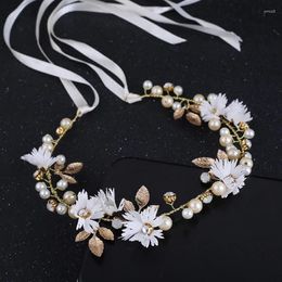 Hair Clips Soft Chain Band Fairy Headdress Wedding Accessories Chinese Style Bride's Fabric Flower Pearl