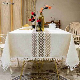 Table Cloth Gerring Nordic Tassel Cloth Tabl Embroidered Leaf American Tablecloths For Events Rectangular Jacquard Coffee Table Cover HKD230818