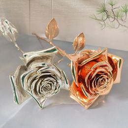 Decorative Flowers Brass Artificial Plants Rose Branch Red Single False Flower Family Party Home Decoration Wedding Supplies