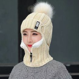 Beanie Skull Caps 1pcs Warm Hat Knitting Plus Fleece Hair Five Gold Zipper Ear Protection Riding Cap 230818