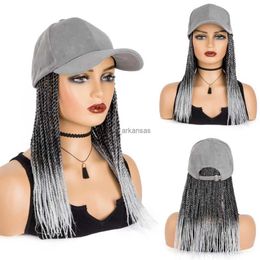 Synthetic Wigs WIGERA Braided Baseball Cap Wig Hot Sale Box Braid Hair With Hat Black and Silver Grey Cap Wig For Women HKD230818