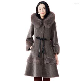 Women's Fur Winter Women Haining Sheep Shearing Coat Female Korean Slim Mid-length Imitated Hooded Imitation Mink A874
