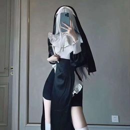 Anime Sexy Freiras de Nunas Original Design Cosplay Tema Costume Chowbie Vestido preto de tamanho grande Trajes de Halloween para mulheres