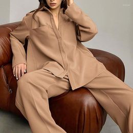 Women's Sleepwear Fashion 2 Pcs Pajama Set Spring Autumn Long Sleeve Ladies Solid Loose Luxury Home Suit Outfits For Female