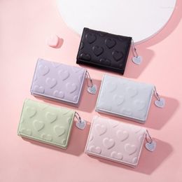 Wallets Women's Money Clip Solid Color Love Imprinted PU Leather Short Coin Wallet Three Fold Multi-card Slot Card Bag