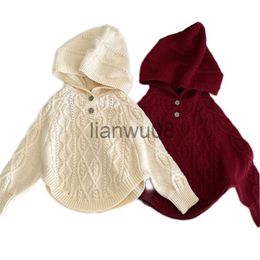 Pullover Baby Kids Girls Pullover Sweaters Cloak Autumn Winter Kids Girls Long Sleeve Knit Hooded Collar Sweater Cloak Children Clothing x0818