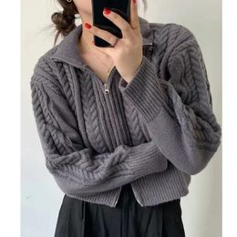 Womens Knits Tees Korean Fashion Knitted Cardigan Sweater Women Twists Zipper Casual Coat Autumn Loose Gentle Tops Ladies Thick 28051 230818