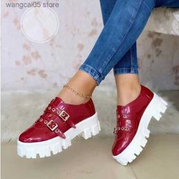 Dress Shoes Women's Shoes Top Design Casual Leather Patent Leather Metal Buckle Thick Sole Vulcanised Shoes 2023 New Comfort Loafers Zapatos T230818
