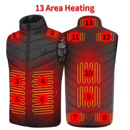 Men's Vests 13 Areas Heated Vest USB Winter Outdoor Hunting Men'S Vest Thermal Clothing Winter Heating Jacket Dual Control Sleeveless S-6XL 230817