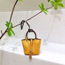 All-match Artificial Leather Vegetable Basket Package Pendant Creative Headset Car Keychain Leather Mini Bucket Bag Ornaments for Women