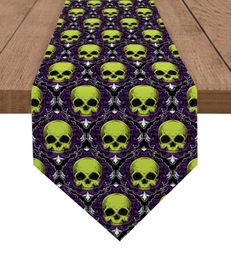 Table Runner Halloween Purple Textured Skull Christmas Party Dining Placemat Home Kitchen Decor 230817