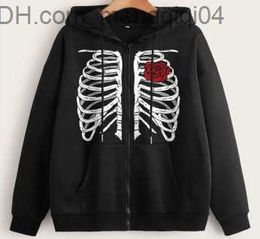 Men's Hoodies Sweatshirts Y2K New Rose Skull Printed Zip Hoodie for Women's High Street Harajuku Tight Hoodie Brand Super Dalian Hat Cardigan Jacket Z230819