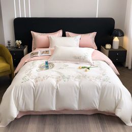 Bedding sets ABAY set High quality cotton soft duvet cover quilt flat bed sheet pillowcases Floral embroidery 4pcsset 230817