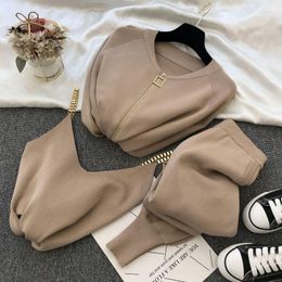 Women's Two Piece Pants Fall Winter Women Knitted 3 Set Casual Tracksuit Vest Zipper Cardigans Coat Outfits Trousers Sets