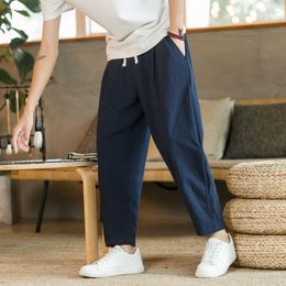 Pantaloni da uomo pantaloni casual sciolte sciolte lino di cotone estate