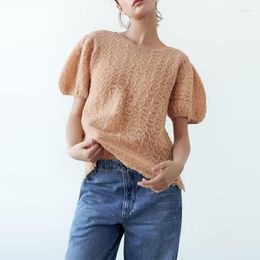Women's Sweaters Puff Sleeve Knit 2023 Summer Backless Design Knitted Sweater Woman Vintage Short Casual Pullovers Tops