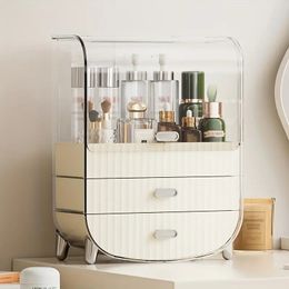 1pc Cosmetic Storage Cabinet, Transparent Toiletry Finishing Box With Drawers, Dust-proof Desktop Sundries Storage Box, Vanity Lipstick Box, Skin Care Products Rack,