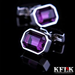 Cuff Links KFLK Jewelry shirt wedding cufflinks for mens Brand Purple Crystal Cuff link Wholesale fashion Button High Quality guests 230818