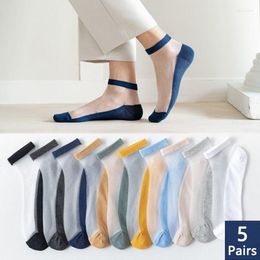 Men's Socks 5Pairs/lot Invisible Nylon Thin Non-slip Transparent Breathable Ankle Summer Silk Short Boat