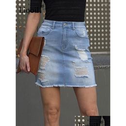 Skirts Cotton Died Ripped Sexy Denim Mini Women 2023 Summer Streetwear White High Waisted Hole Skinny Short Jean Drop Delivery Appar Dhks8