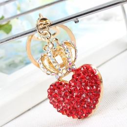 Keychains Lovely Crown Red Heart Keyring Cute Rhinestone Crystal Charm Pendant Key Bag Chain Women Jewellery Birthday Party Gift