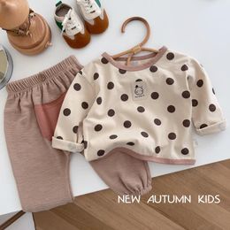 Clothing Sets Children's Polka Dot T-shirt Super Cute Big PP Pants 0-3 Years Old Boy's Simple Korean Version 2-piece 2023 Autumn