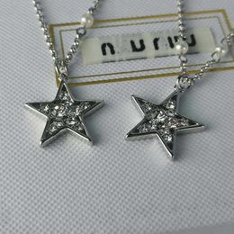 Brand Designer MiuMiu Fashion bracelet necklace new women's star set diamond pearl sweet temperament ins Pentagon star shaped clavicle chain Accessories Jewelry