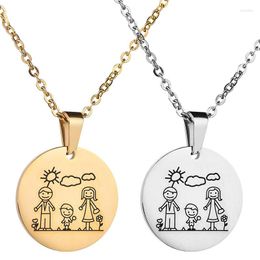 Pendant Necklaces Gold Silver Color Stainless Steel Round Family Necklace Mom Dad Son Mother Father Kids Boy Girl Present Gift