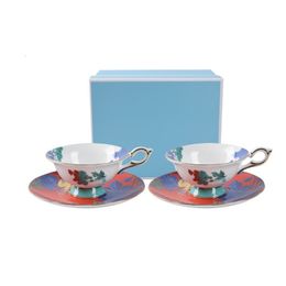 Mugs Beautiful British style bone China afternoon tea tall coffee cup double cups and saucers European flower teacups 230818