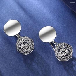 Stud Earrings Real Pure Platinum 950 Women Lucky Hollow Ball Round Dangle 4.5-4.8g