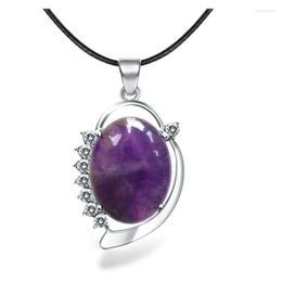 Pendant Necklaces Trendy Silver Plated Oval Shape Amethysts Stone Link Chain Necklace Rose Pink Quartz Jewellery