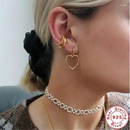 Hoop Earrings LENNIK 925 Sterling Silver Fashion Big Love Heart Pendant Korean Geometric Hollow Hoops For Women Jewellery Gift