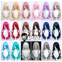 Synthetic Wigs HSIU Brandcosplay wig 75cm 29.5in multi-color Long curly hair pink blue red purple silver Party curly Wig Fibre synthetic wig HKD230818