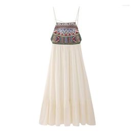 Casual Dresses HAPPYZJM 2023 Women Beaded Embroidered Patchwork Dress Fashionable Sleeveless Vacation Style