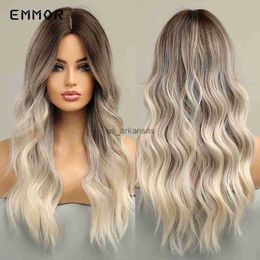 Synthetic Wigs Emmor Synthetic Women's Long Wavy Ombre Dark Brown to Light Blonde Wigs Natural Eat Resistant Wig for Women Party Fashion Wigs HKD230818